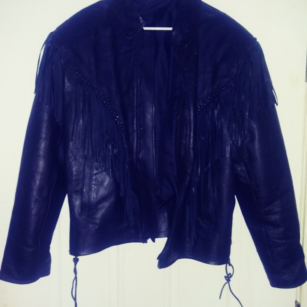 Black leather jacket woth fringes